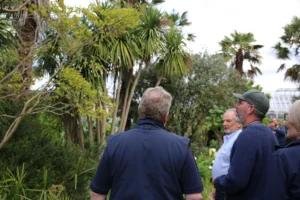 Group of people looking at tropical plants