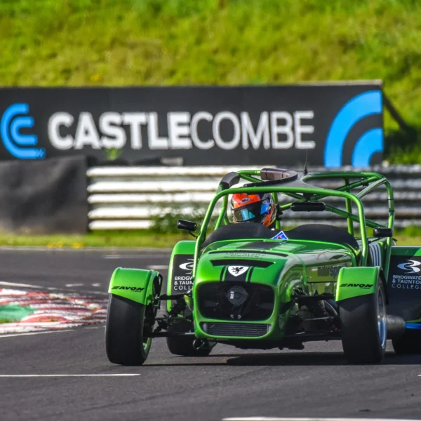 UCS Motorsport's Caterham 7 race car, Esme, on track at Castle Combe circuit