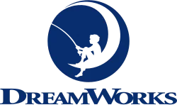 DreamWorks logo featuring a silhouette of a boy fishing on the moon.