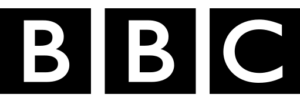 BBC logo, a well known British Broadcasting Corporation media brand.