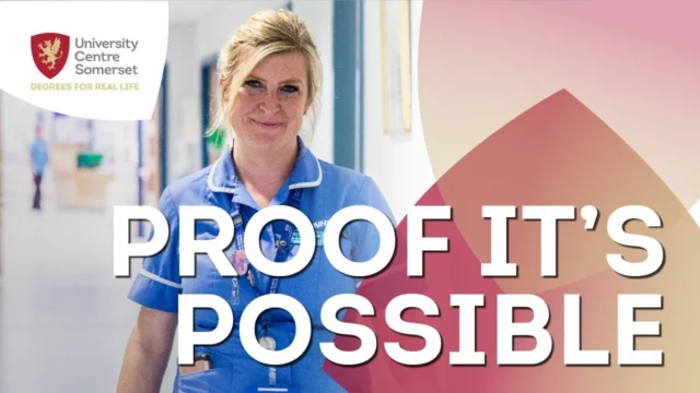 Smiling nurse wearing blue uniform, University of Cambridge