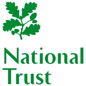 National Trust logo, green text and leaf emblem.